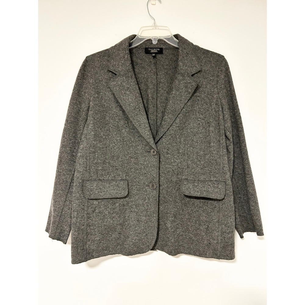 Talbots Woman Petites Gray Boiled Wool Blend 2-Button Blazer Jacket 14WP